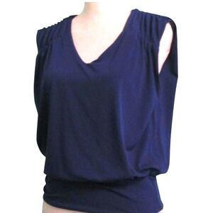 Violets & Roses Twilight Blue Banded Waist Ruched Cap Sleeve Top Womens XL NWT